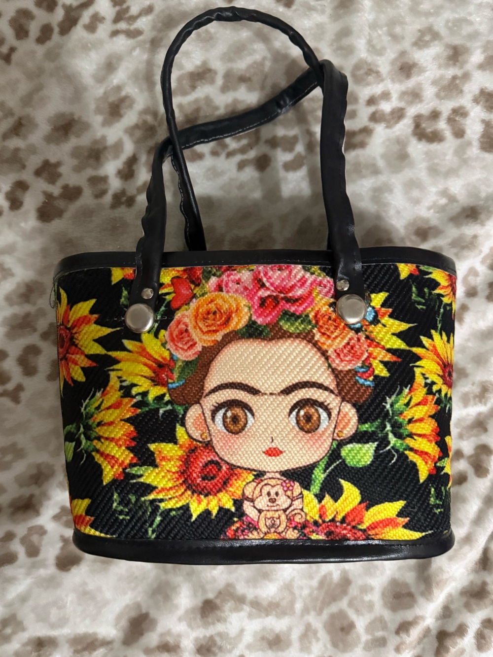 Frida Kahlo Floral Mini Tote Bag | Sunflower Print | Unique Art-Inspired Purse